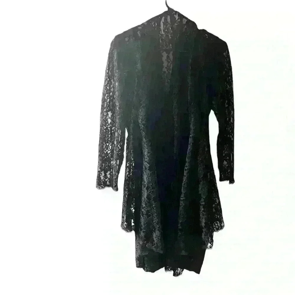 80s Black Lace, Bead, Brocade Dress and Jacket, Dollar Clothing Brand size 15 - Picture 2 of 8